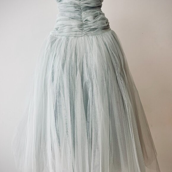 Stunning 50s Vintage Sea Foam Blue Tulle Dress - Picture 7 of 12